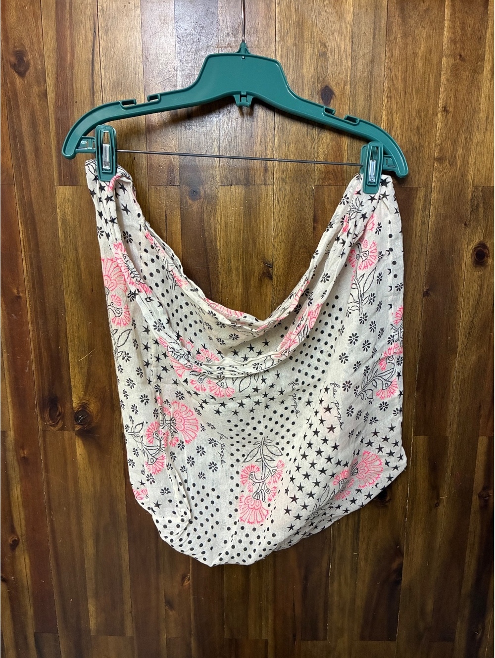 Free People Floral Boho Tote Bag Pink Black Patchwork Print Slouchy Shoulder Bag
